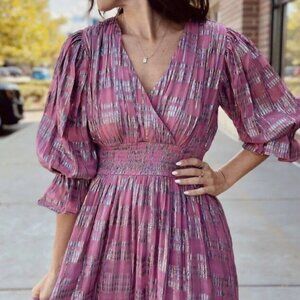 WKND WYFR Maddie Pink Metallic Lurex Ruffle Maxi‎ Dress S
